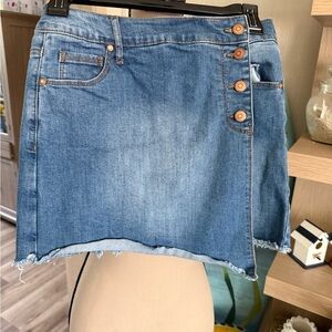 Blue and Gold Asymmetrical Wrap Mini Skirt